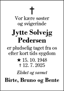 Dødsannoncen for Jytte Solvejg
Pedersen - Herning