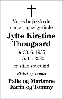 Dødsannoncen for Jytte Thougaard - Herning