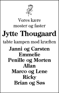 Dødsannoncen for Jytte Thougaard - Herning