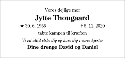 Dødsannoncen for Jytte Thougaard - Herning