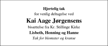Taksigelsen for Kai Aage Jørgensens - Slagelse
