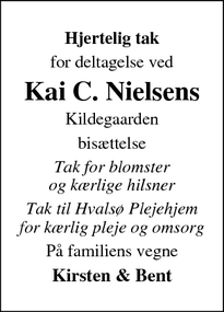 Taksigelsen for Kai C. Nielsens - Hvalsø