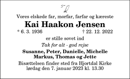 Dødsannoncen for Kai Haakon Jensen - Skanderborg