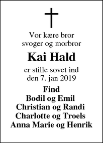 Dødsannoncen for Kai Hald - Holstebro