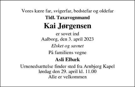Dødsannoncen for Kai Jørgensen - Nørre Nebel