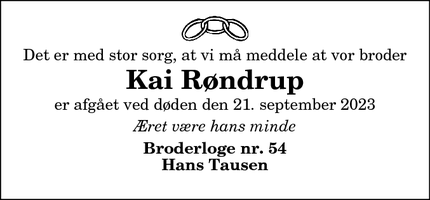 Dødsannoncen for Kai Røndrup - Aalborg