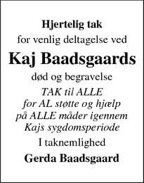 Taksigelsen for Kaj Baadsgaards - Holstebro
