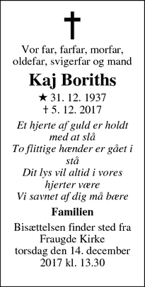 Dødsannoncen for Kaj Boriths - Odense