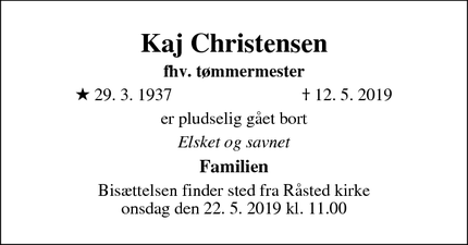 Dødsannoncen for Kaj Christensen - Mariager