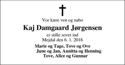Dødsannoncen for Kaj Damgaard Jørgensen - Holstebro