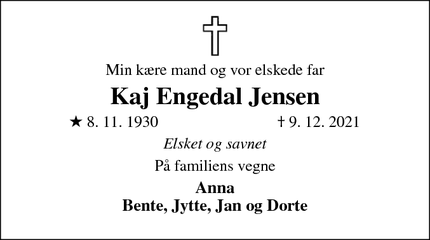 Dødsannoncen for Kaj Engedal Jensen - Ejstrupholm