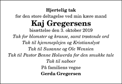 Taksigelsen for Kaj Gregersens - Thisted