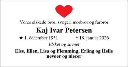 Dødsannoncen for Kaj Ivar Petersen - Svindinge