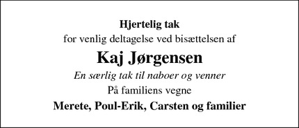 Taksigelsen for Kaj Jørgensen - Bolderslev