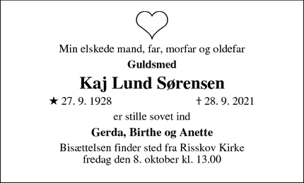 Dødsannoncen for Kaj Lund Sørensen - Aarhus