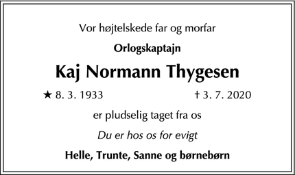 Dødsannoncen for Kaj Normann Thygesen - Ålsgårde