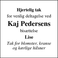 Dødsannoncen for Kaj Pedersens - Sørvad 