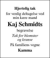 Taksigelsen for Kaj Schmidts - Tjæreborg
