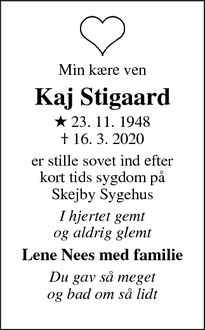 Dødsannoncen for Kaj Stigaard - Sdr. Nissum