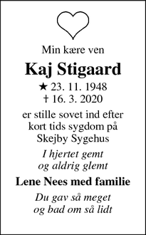 Dødsannoncen for Kaj Stigaard - Sdr. Nissum