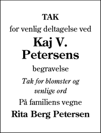 Taksigelsen for Kaj V. Petersen - Janderup Vestj