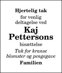 Taksigelsen for Kaj
Pettersons - Suldrup