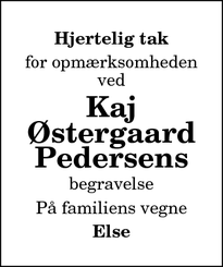 Taksigelsen for Kaj
Østergaard
Pedersens - Kraghede