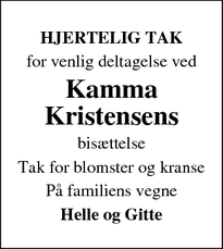 Taksigelsen for Kamma Kristensens  - Aars