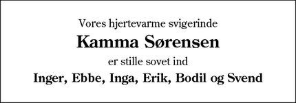Dødsannoncen for Kamma Sørensen - Gredsted
