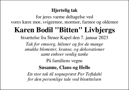 Taksigelsen for Karen Bodil "Bitten" Livbjerg - Struer