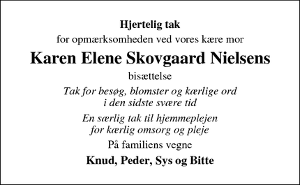 Taksigelsen for Karen Elene Skovgaard Nielsens - Ringkøbing