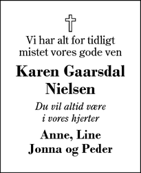 Dødsannoncen for Karen Gaarsdal
Nielsen - HERNING