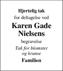 Taksigelsen for Karen Gade Nielsens - Struer