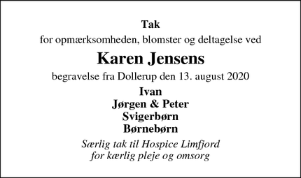 Dødsannoncen for Karen Jensens - Hald Ege