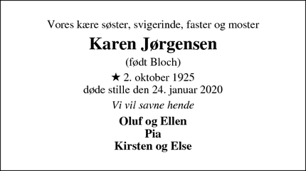 Dødsannoncen for Karen Jørgensen - Brabrand