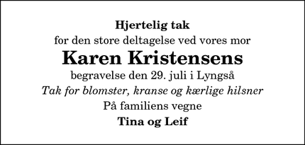 Taksigelsen for Karen Kristensen - Voerså