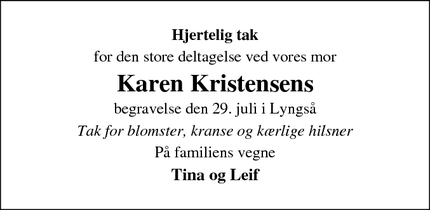 Taksigelsen for Karen Kristensen - Voerså