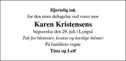 Taksigelsen for Karen Kristensen - Voerså