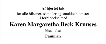 Taksigelsen for Karen Margaretha Beck Kruuse - MARTOFTE