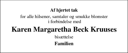 Taksigelsen for Karen Margaretha Beck Kruuse - MARTOFTE