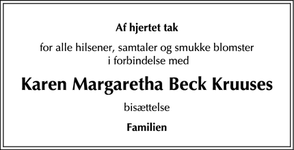 Taksigelsen for Karen Margaretha Beck Kruuse - MARTOFTE