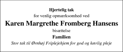 Taksigelsen for Karen Margrethe Fromberg Hansens - Ørnhøj