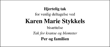 Taksigelsen for Karen Marie Stykkels - Outrup