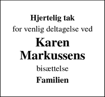 Taksigelsen for Karen Markussens - Tørring