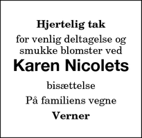 Taksigelsen for Karen Nicolet - Sakskøbing