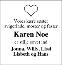 Dødsannoncen for Karen Noe - Lemvig
