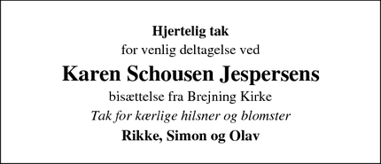 Taksigelsen for Karen Schousen Jespersen - Brejning