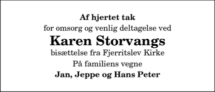 Taksigelsen for Karen Storvangs - Fjerritslev