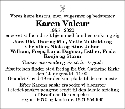 Dødsannoncen for Karen Valeur - Hjørring