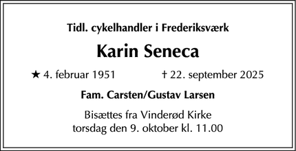 Dødsannoncen for Karin Seneca - Skanör